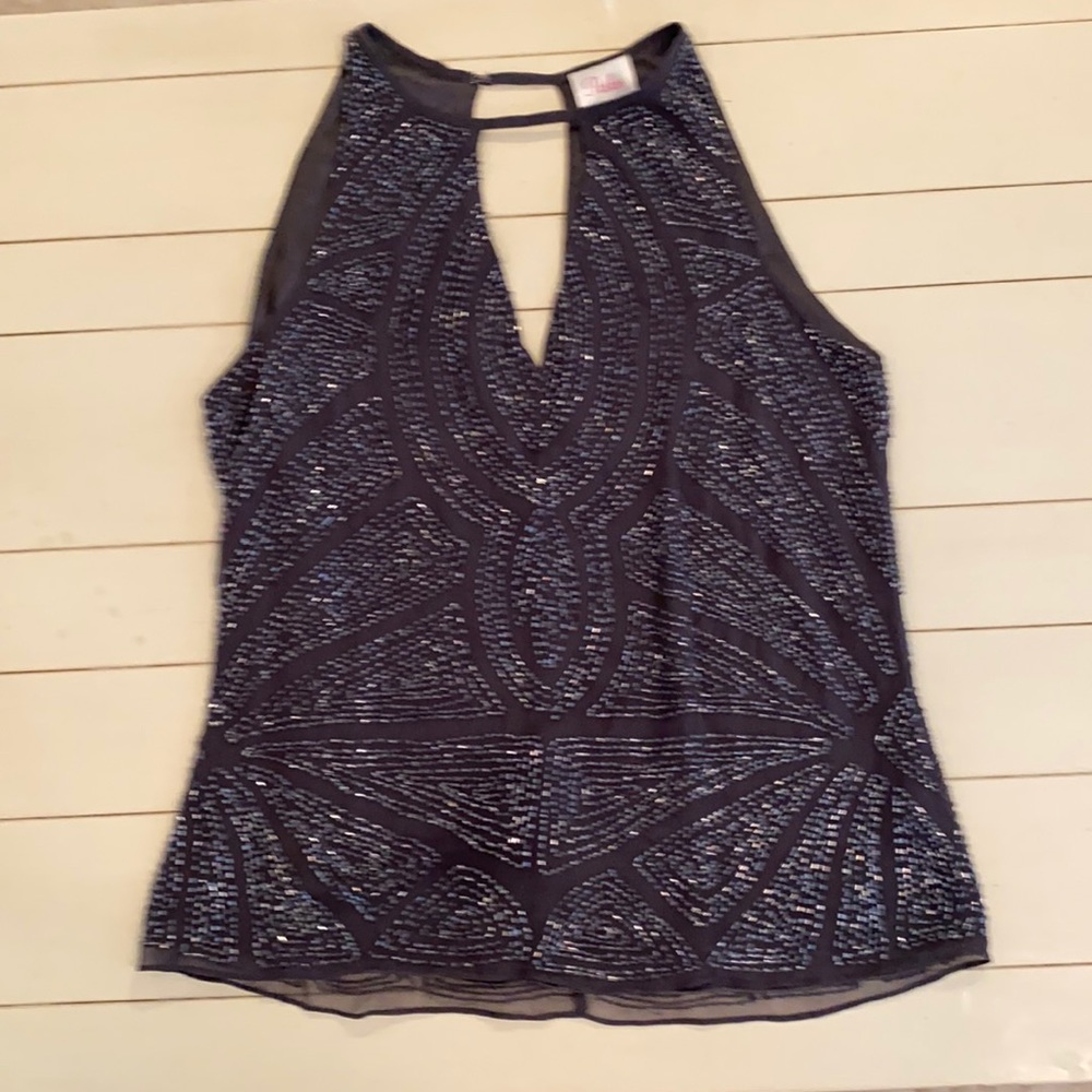 Women’s beaded top in silk. Gray XS